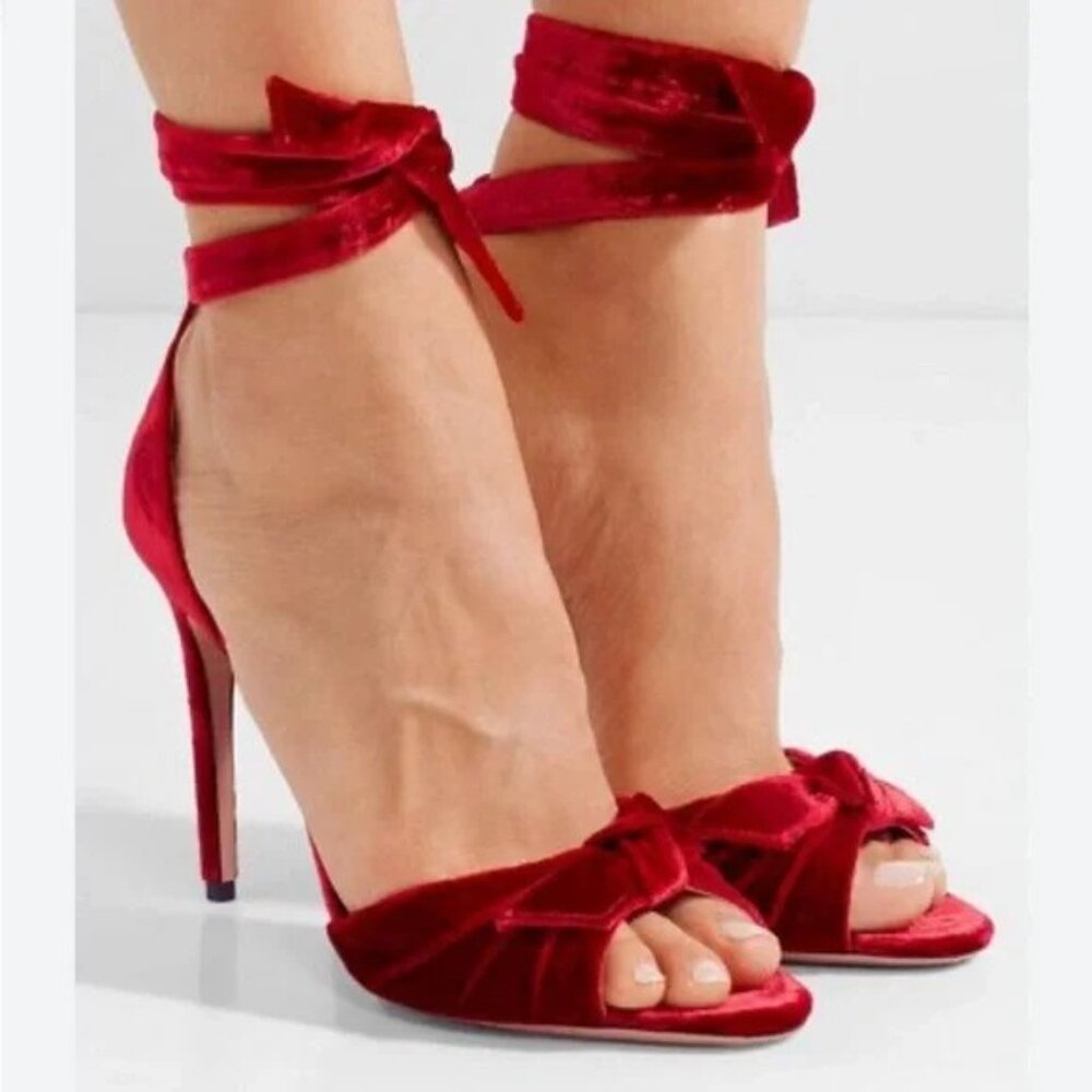 NWOT Alexandre Birman Clarita Red Velvet Stiletto Sandals
